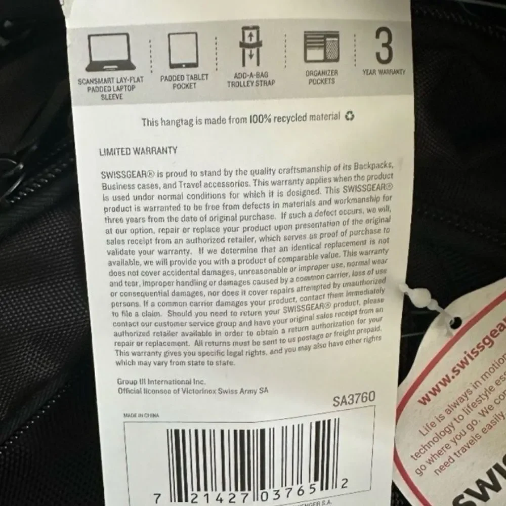 SwissGear 3760 ScanSmart TSA Laptop Backpack Black 16